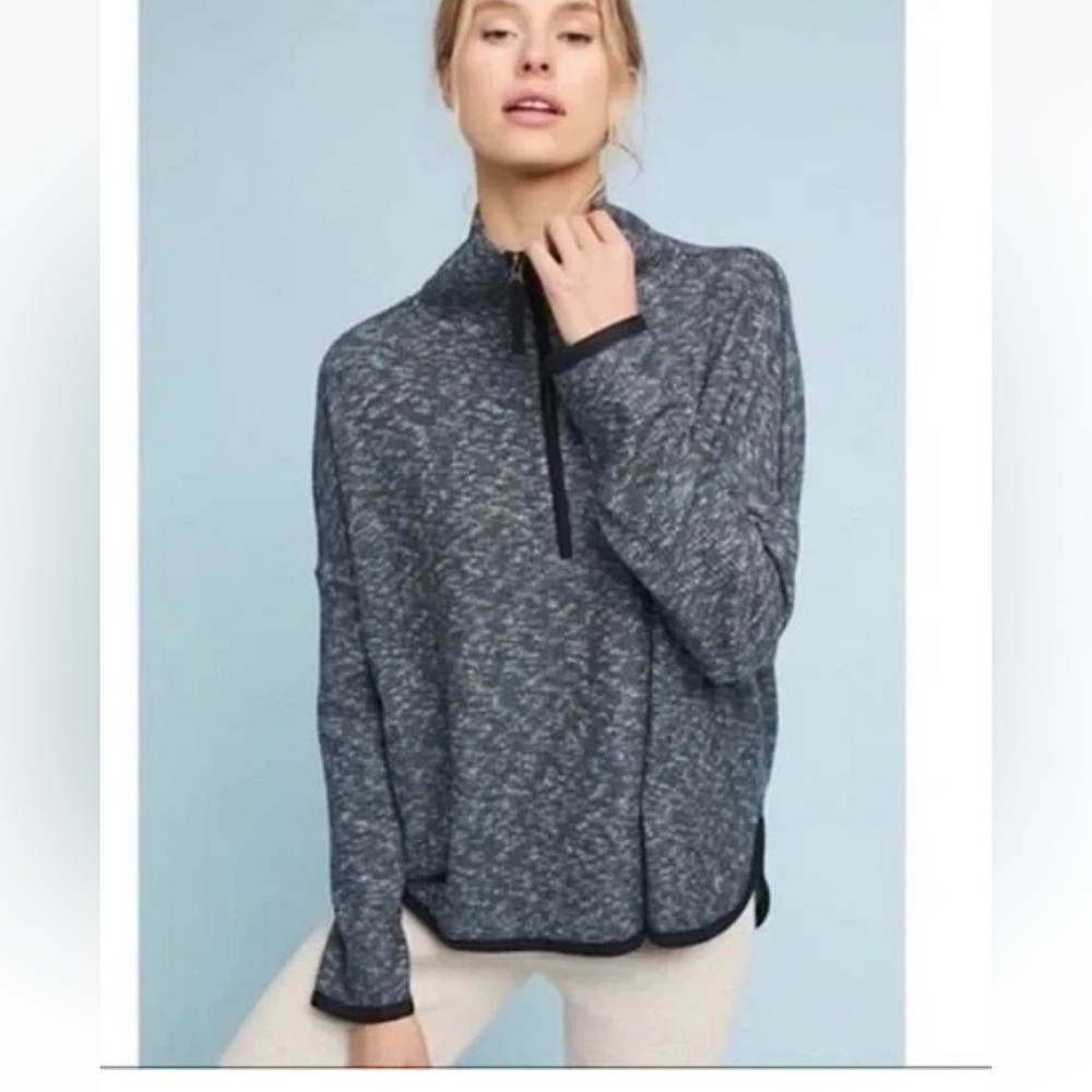 Anthropologie Saturday Sunday Gray Weekender Knit Quarter Zip Pullover Large